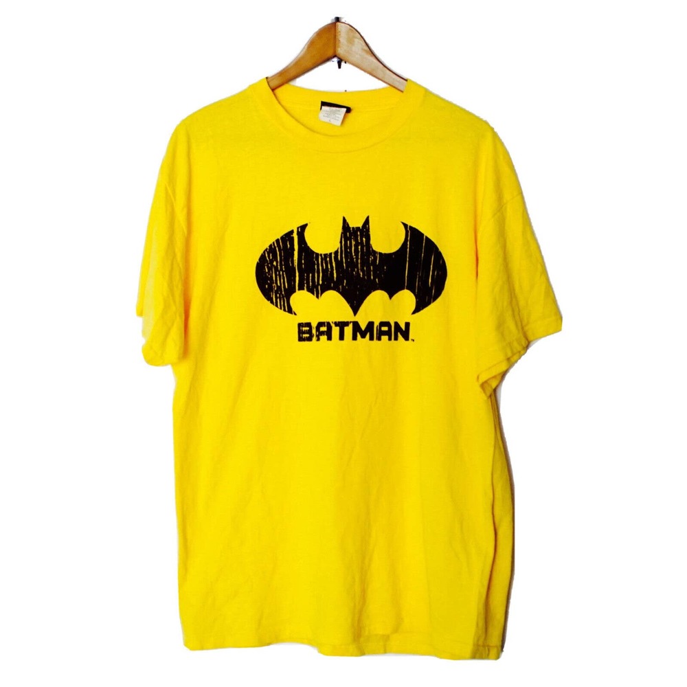 Batman Graphic Yellow Black Logo Men's T-Shirt Size Large